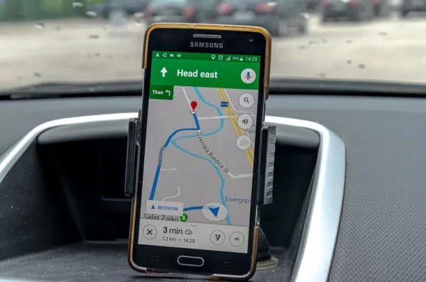 Sarajevo, Bosnia and Herzegovina - June 23, 2019: Using Google Map navigation on Android phone