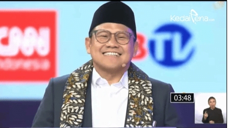 Cawapres nomor urut 2 Muhaimin Iskandar atau sapaan akrabnya Cak Imin mengutarakan kata andalannya "Slepet" pada Debat Cawapres 2024 yang pertama, Jumat (22/12). (Foto: Instagram)