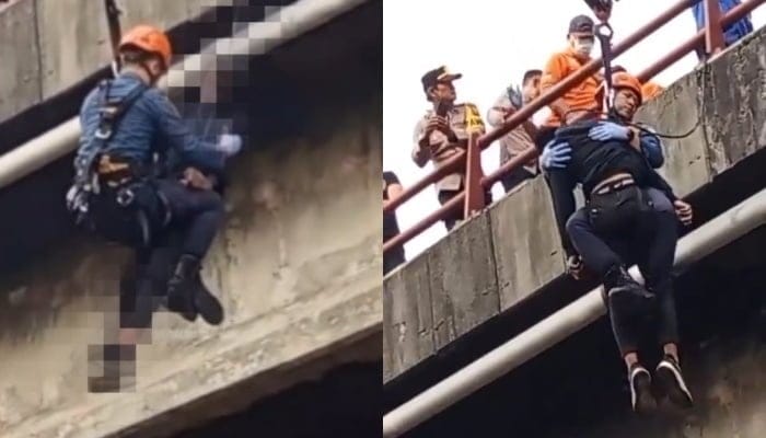 Pria Tewas Diduga Gantung Diri di Flyover Cimindi. (Foto: Pria tewas diduga gantung diri dievakuasi)