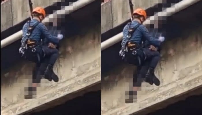 Pria Tewas Diduga Gantung Diri di Flyover Cimindi. (Foto: Tangkapan layar)