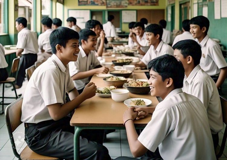 Anak remaja SMA sedang di kantin. (Foto: AI)