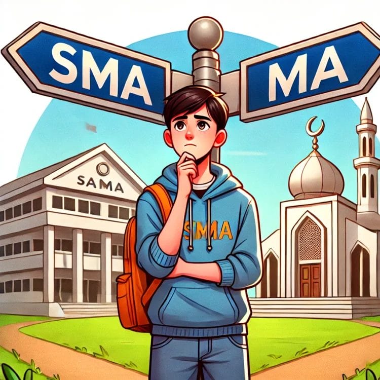 Ilustrasi memilih SMA atau MA. (Foto:AI)