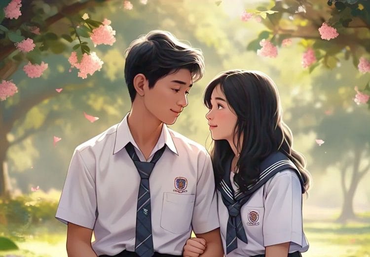 Ilustrasi dua anak remaja SMA sedang pacaran. (Foto: AI)