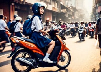 Ilustrasi pelajar membawa motor ke sekolah. (Foto: AI)