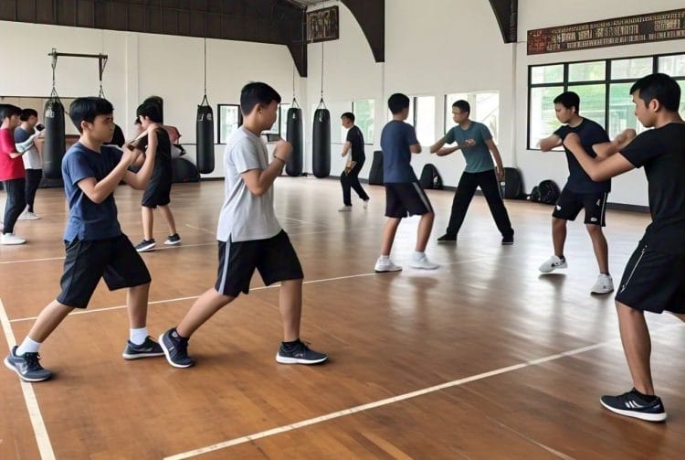 Ilustrasi siswa SMA sedang latihan beladiri sebagai salah satu ekstrakurikuler di sekolah. (Foto: AI)