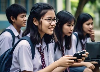 Ilustrasi pembatasan penggunaan ponsel di SMA Trinitas Bandung. (Foto: AI)