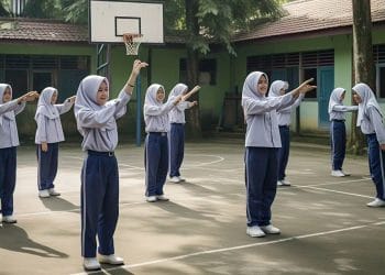 Ilustrasi sejumlah siswa sedang melakukan senam pagi. (Foto: AI)