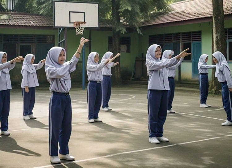 Ilustrasi sejumlah siswa sedang melakukan senam pagi. (Foto: AI)